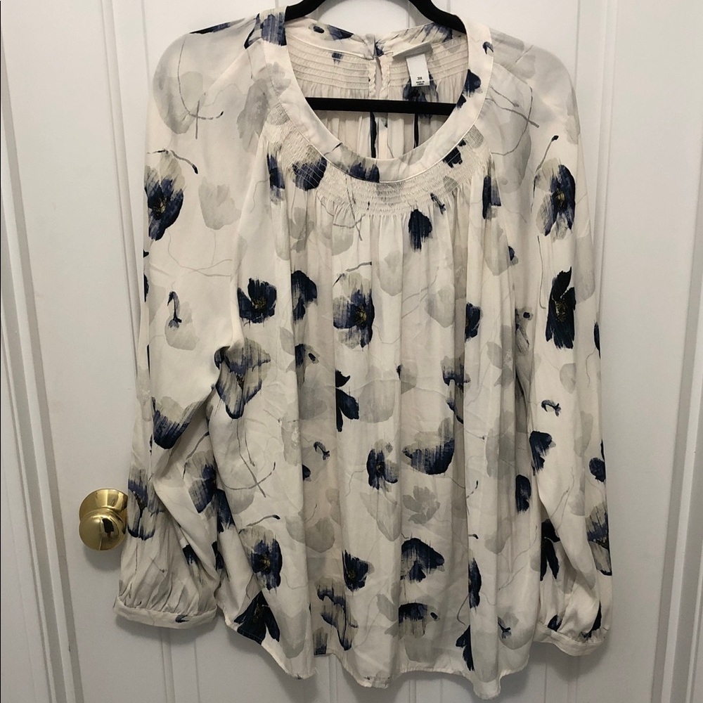 Ava & Viv Ivory Blouse with Navy Floral Print